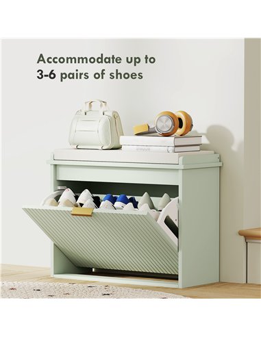 HOMCOM Elegant Six Shoe Bench, with Top Seat - Green