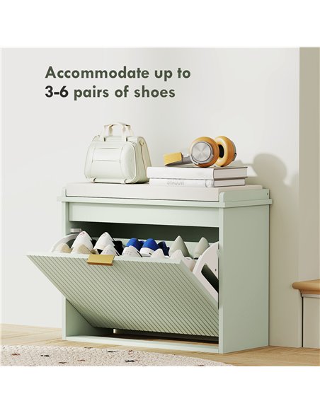 HOMCOM Elegant Six Shoe Bench, with Top Seat - Green - pic 153272 | FastDaddyshop