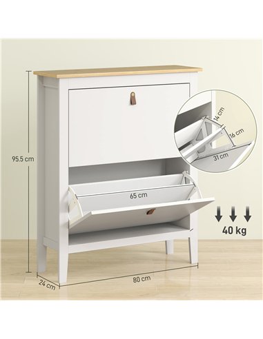 HOMCOM Modern Two-Drawer Shoe Cabinet - White