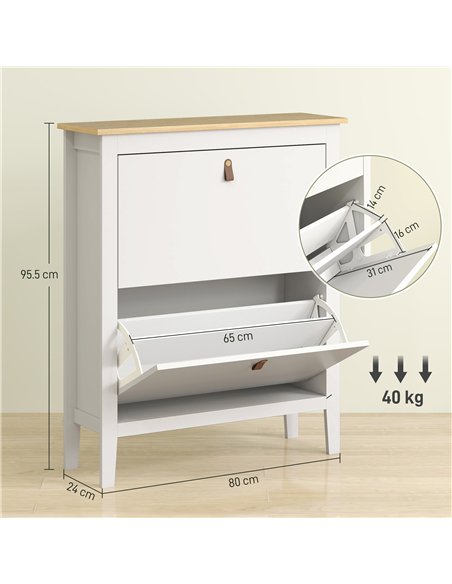HOMCOM Modern Two-Drawer Shoe Cabinet - White - pic 153288 | FastDaddyshop