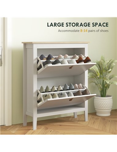 HOMCOM Modern Two-Drawer Shoe Cabinet - White