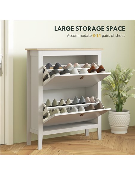 HOMCOM Modern Two-Drawer Shoe Cabinet - White - pic 153289 | FastDaddyshop