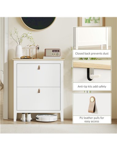 HOMCOM Modern Two-Drawer Shoe Cabinet - White