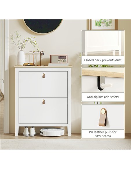 HOMCOM Modern Two-Drawer Shoe Cabinet - White - pic 153292 | FastDaddyshop