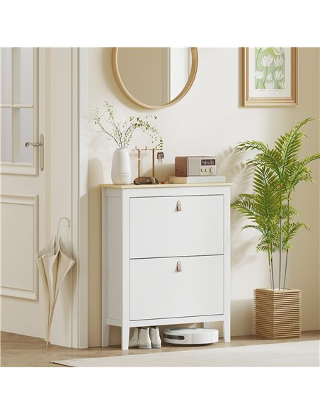 HOMCOM Modern Two-Drawer Shoe Cabinet - White - pic 153293 | FastDaddyshop