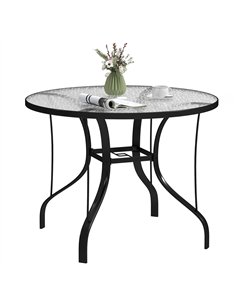 Outsunny Tempered Glass Top Round Outdoor Dining Table with Parasol Hole, 96.5 x 96.5 x 71 cm