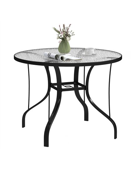 Outsunny Tempered Glass Top Round Outdoor Dining Table with Parasol Hole, 96.5 x 96.5 x 71 cm - pic 153295 | FastDaddyshop
