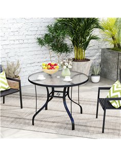 Outsunny Tempered Glass Top Round Outdoor Dining Table with Parasol Hole, 96.5 x 96.5 x 71 cm 2