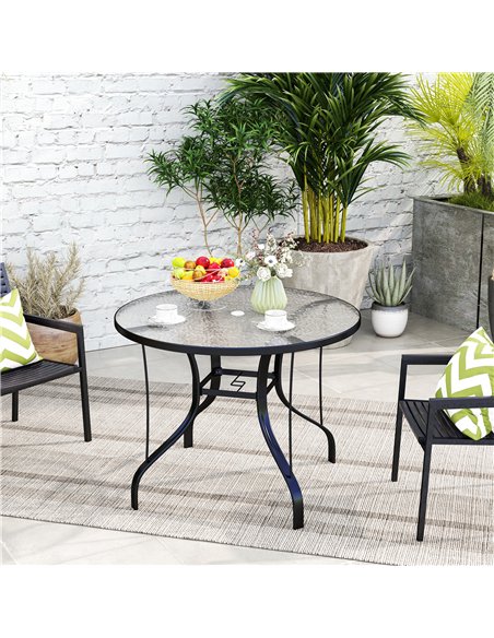 Outsunny Tempered Glass Top Round Outdoor Dining Table with Parasol Hole, 96.5 x 96.5 x 71 cm - pic 153296 | FastDaddyshop
