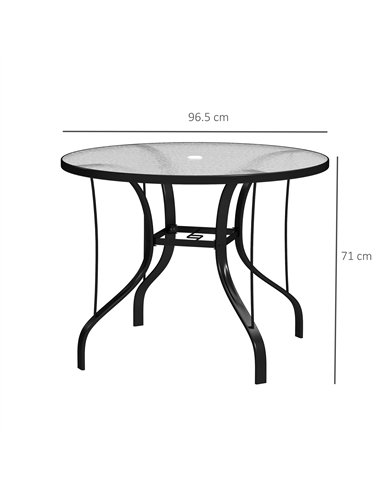 Outsunny Tempered Glass Top Round Outdoor Dining Table with Parasol Hole, 96.5 x 96.5 x 71 cm