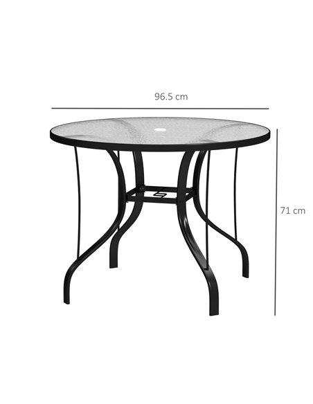 Outsunny Tempered Glass Top Round Outdoor Dining Table with Parasol Hole, 96.5 x 96.5 x 71 cm - pic 153297 | FastDaddyshop