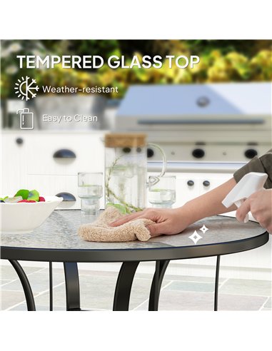 Outsunny Tempered Glass Top Round Outdoor Dining Table with Parasol Hole, 96.5 x 96.5 x 71 cm
