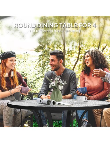 Outsunny Tempered Glass Top Round Outdoor Dining Table with Parasol Hole, 96.5 x 96.5 x 71 cm