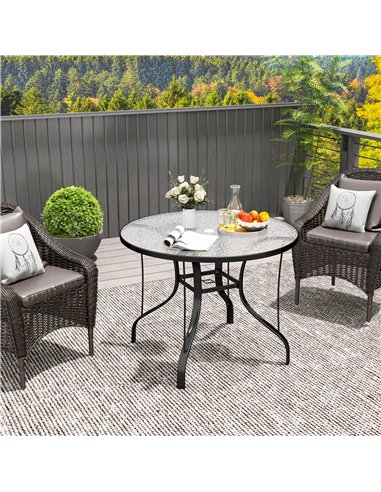 Outsunny Tempered Glass Top Round Outdoor Dining Table with Parasol Hole, 96.5 x 96.5 x 71 cm