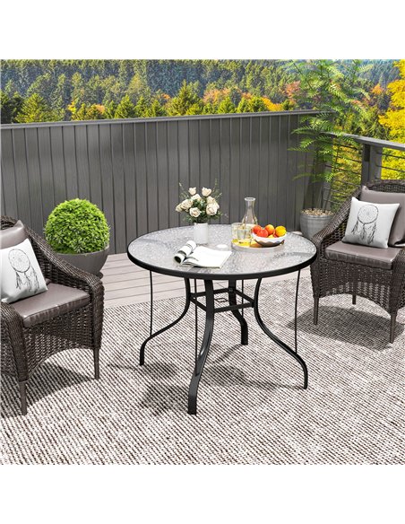 Outsunny Tempered Glass Top Round Outdoor Dining Table with Parasol Hole, 96.5 x 96.5 x 71 cm - pic 153301 | FastDaddyshop