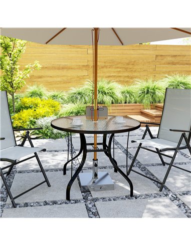 Outsunny Tempered Glass Top Round Outdoor Dining Table with Parasol Hole, 96.5 x 96.5 x 71 cm