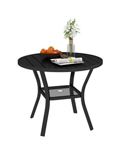 Outsunny 90 cm Garden Dining Table with 4-5 cm Parasol Hole, Round Outdoor Dining Table, Steel Garden Table with Slatted Metal T