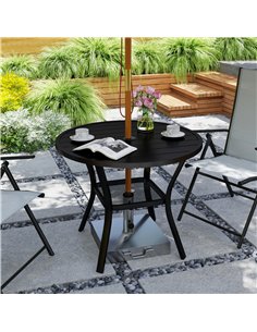 Outsunny 90 cm Garden Dining Table with 4-5 cm Parasol Hole, Round Outdoor Dining Table, Steel Garden Table with Slatted Metal T 2