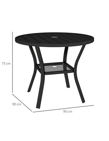 Outsunny 90 cm Garden Dining Table with 4-5 cm Parasol Hole, Round Outdoor Dining Table, Steel Garden Table with Slatted Metal T