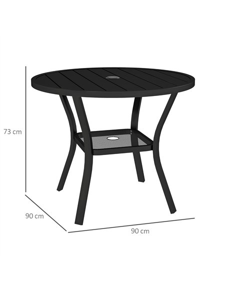 Outsunny 90 cm Garden Dining Table with 4-5 cm Parasol Hole, Round Outdoor Dining Table, Steel Garden Table with Slatted Metal T - pic 153306 | FastDaddyshop