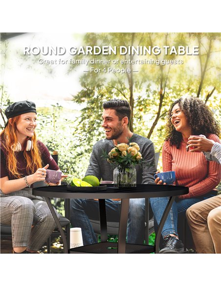 Outsunny 90 cm Garden Dining Table with 4-5 cm Parasol Hole, Round Outdoor Dining Table, Steel Garden Table with Slatted Metal T - pic 153307 | FastDaddyshop