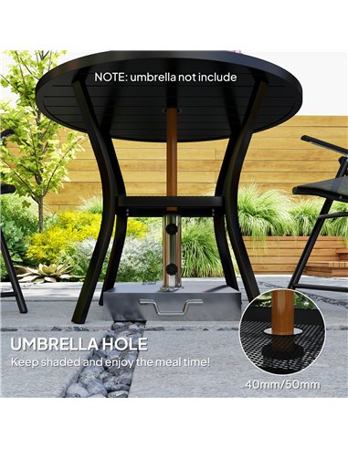 Outsunny 90 cm Garden Dining Table with 4-5 cm Parasol Hole, Round Outdoor Dining Table, Steel Garden Table with Slatted Metal T