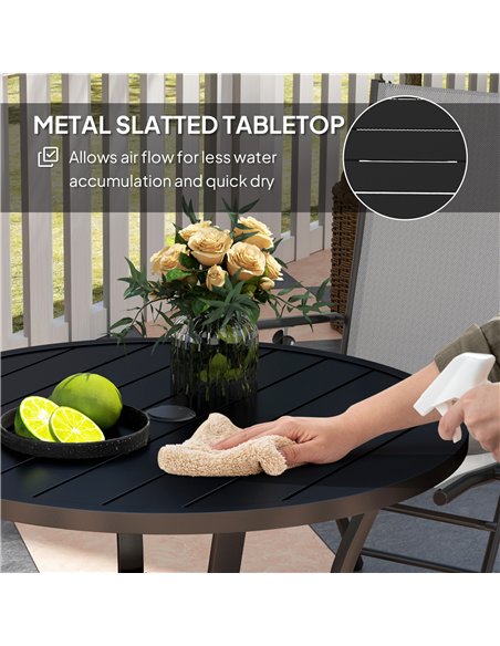 Outsunny 90 cm Garden Dining Table with 4-5 cm Parasol Hole, Round Outdoor Dining Table, Steel Garden Table with Slatted Metal T - pic 153309 | FastDaddyshop