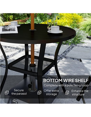 Outsunny 90 cm Garden Dining Table with 4-5 cm Parasol Hole, Round Outdoor Dining Table, Steel Garden Table with Slatted Metal T