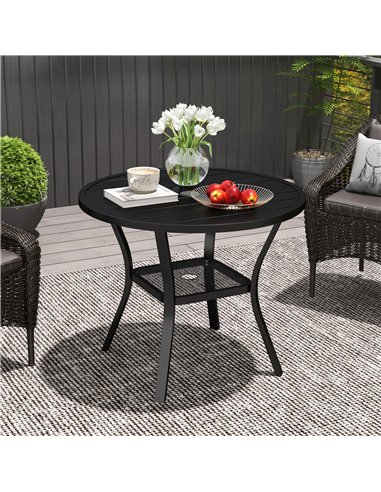 Outsunny 90 cm Garden Dining Table with 4-5 cm Parasol Hole, Round Outdoor Dining Table, Steel Garden Table with Slatted Metal T