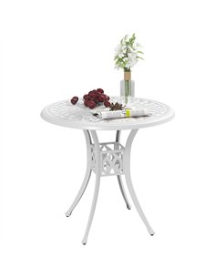 Outsunny 78 cm Round Garden Dining Table with Parasol Hole Antique Cast Aluminium Outdoor Table Only, White