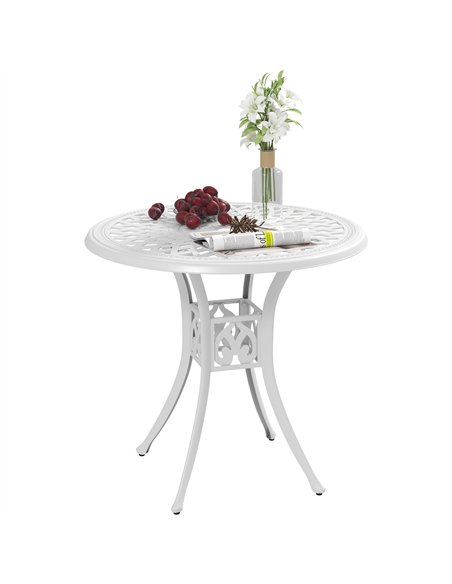 Outsunny 78 cm Round Garden Dining Table with Parasol Hole Antique Cast Aluminium Outdoor Table Only, White - pic 153313 | FastDaddyshop