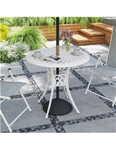Outsunny 78 cm Round Garden Dining Table with Parasol Hole Antique Cast Aluminium Outdoor Table Only, White 2