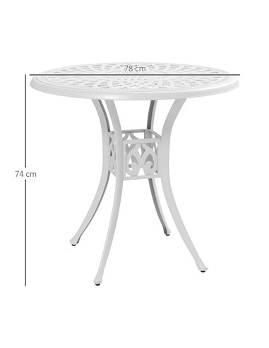 Outsunny 78 cm Round Garden Dining Table with Parasol Hole Antique Cast Aluminium Outdoor Table Only, White