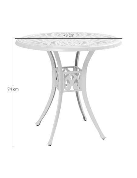 Outsunny 78 cm Round Garden Dining Table with Parasol Hole Antique Cast Aluminium Outdoor Table Only, White - pic 153315 | FastDaddyshop