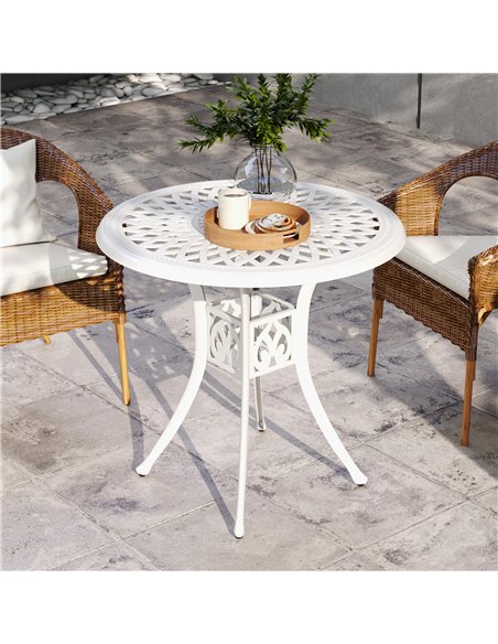Outsunny 78 cm Round Garden Dining Table with Parasol Hole Antique Cast Aluminium Outdoor Table Only, White - pic 153318 | FastDaddyshop