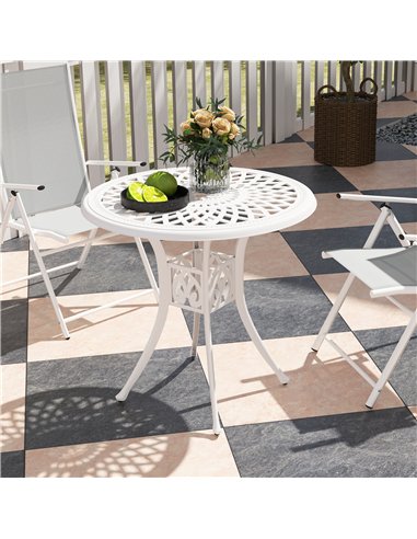 Outsunny 78 cm Round Garden Dining Table with Parasol Hole Antique Cast Aluminium Outdoor Table Only, White