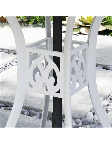 Outsunny 78 cm Round Garden Dining Table with Parasol Hole Antique Cast Aluminium Outdoor Table Only, White