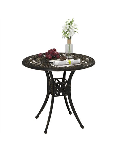 Outsunny 78 cm Round Garden Dining Table with Parasol Hole Antique Cast Aluminium Outdoor Table Only, Bronze Tone - pic 153322 | FastDaddyshop