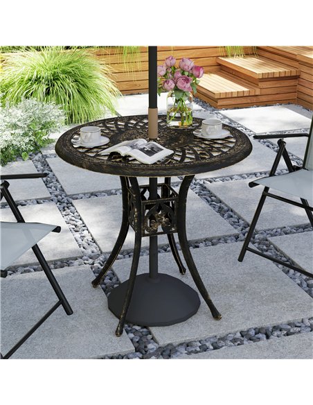 Outsunny 78 cm Round Garden Dining Table with Parasol Hole Antique Cast Aluminium Outdoor Table Only, Bronze Tone - pic 153323 | FastDaddyshop