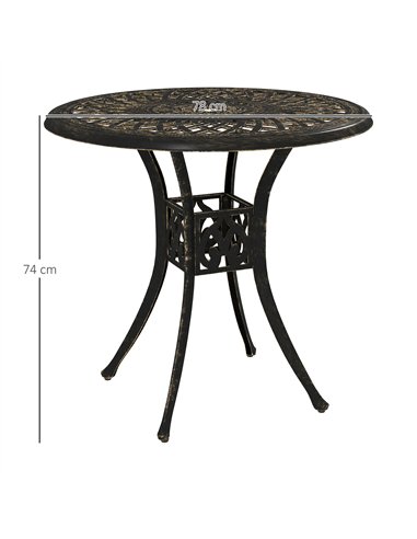 Outsunny 78 cm Round Garden Dining Table with Parasol Hole Antique Cast Aluminium Outdoor Table Only, Bronze Tone