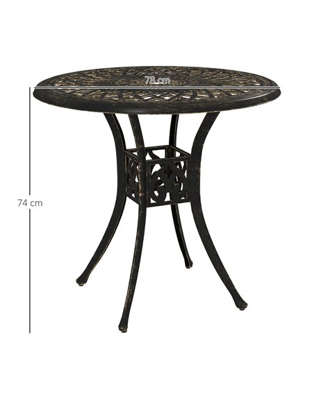 Outsunny 78 cm Round Garden Dining Table with Parasol Hole Antique Cast Aluminium Outdoor Table Only, Bronze Tone - pic 153324 | FastDaddyshop