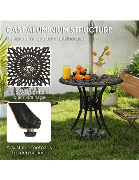 Outsunny 78 cm Round Garden Dining Table with Parasol Hole Antique Cast Aluminium Outdoor Table Only, Bronze Tone - pic 153325 | FastDaddyshop