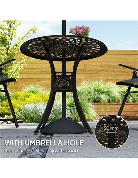 Outsunny 78 cm Round Garden Dining Table with Parasol Hole Antique Cast Aluminium Outdoor Table Only, Bronze Tone - pic 153326 | FastDaddyshop