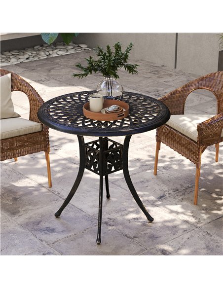 Outsunny 78 cm Round Garden Dining Table with Parasol Hole Antique Cast Aluminium Outdoor Table Only, Bronze Tone - pic 153327 | FastDaddyshop