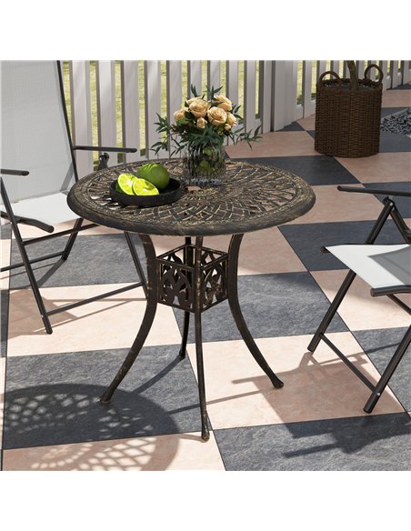 Outsunny 78 cm Round Garden Dining Table with Parasol Hole Antique Cast Aluminium Outdoor Table Only, Bronze Tone - pic 153328 | FastDaddyshop
