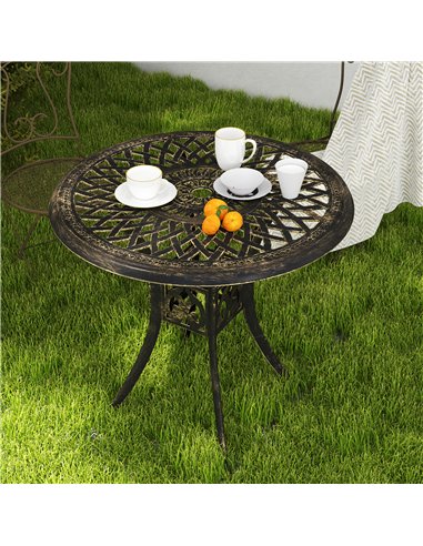 Outsunny 78 cm Round Garden Dining Table with Parasol Hole Antique Cast Aluminium Outdoor Table Only, Bronze Tone