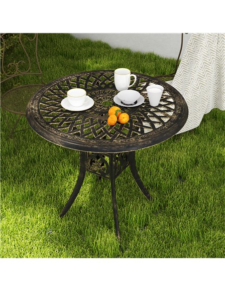Outsunny 78 cm Round Garden Dining Table with Parasol Hole Antique Cast Aluminium Outdoor Table Only, Bronze Tone - pic 153329 | FastDaddyshop