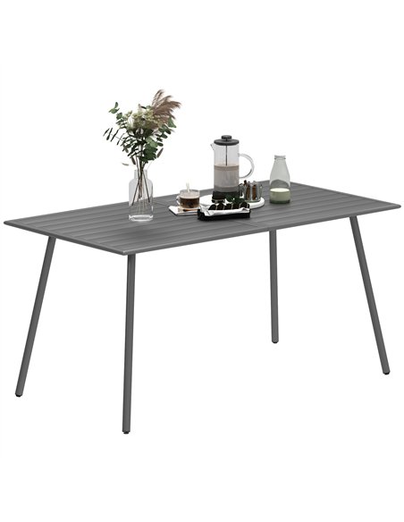 Outsunny Rectangle Garden Table with Slat Top, Steel Frame, Outdoor Table for 6 Person, 150 x 80 x 74 cm, Grey - pic 153331 | FastDaddyshop