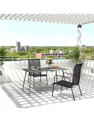 Outsunny Rectangle Garden Table with Slat Top, Steel Frame, Outdoor Table for 6 Person, 150 x 80 x 74 cm, Grey