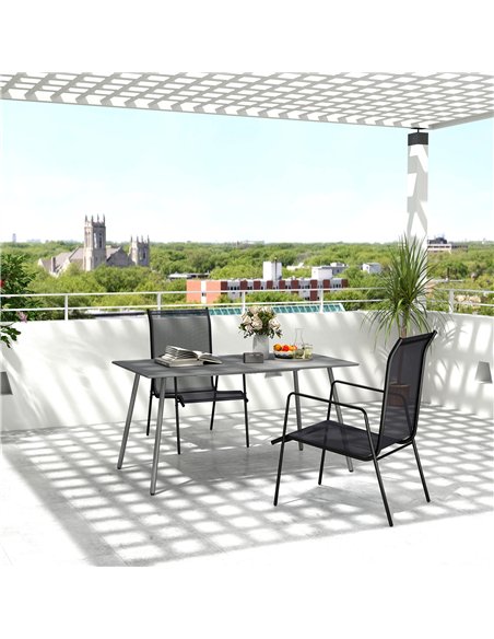 Outsunny Rectangle Garden Table with Slat Top, Steel Frame, Outdoor Table for 6 Person, 150 x 80 x 74 cm, Grey - pic 153332 | FastDaddyshop